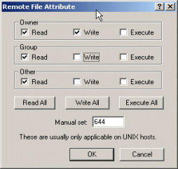 chmod - modify remote file attribute, important for CGI!