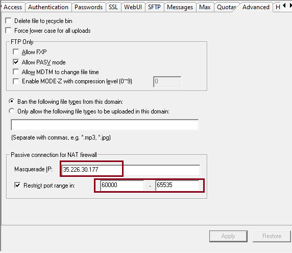 Passive FTP Data Port forwarding behind NAT