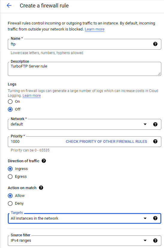 Firewall rule details