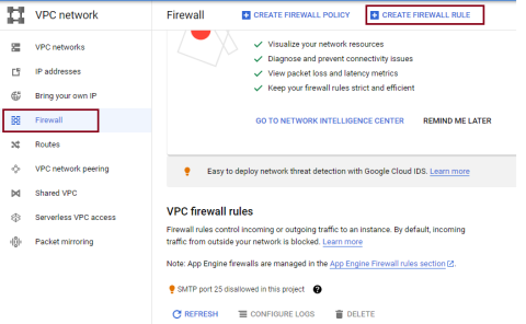 Create a VM firewall rule