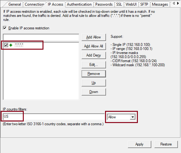 sftp server geo-blocking settings