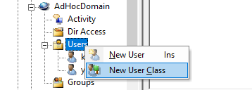 Menu to create new user class