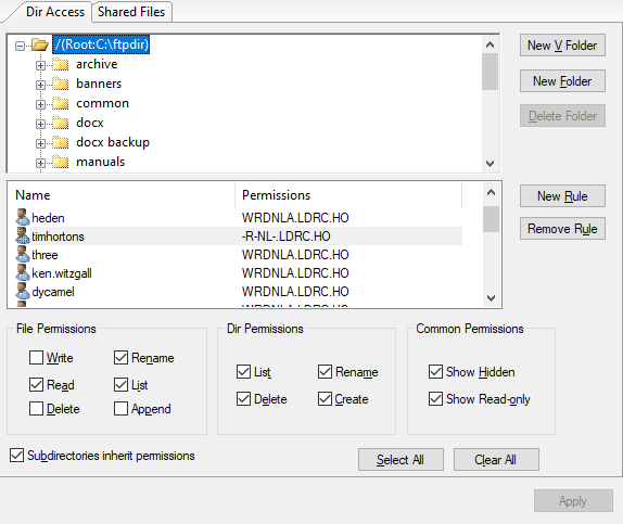 configure directory access rights in MFT
server