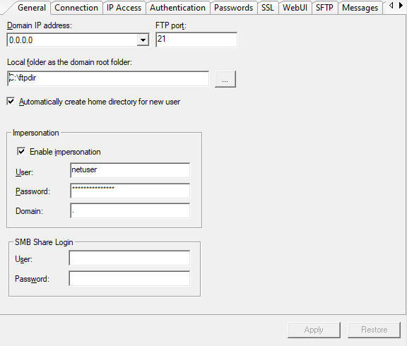 Domain general settings