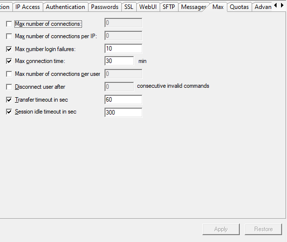 configure FTP/SFTP server
thresholds