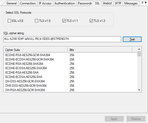 SSL/TLS protocols and SSL cipher
string