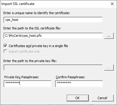Dialog to import an SSL certificate into FTP
Server