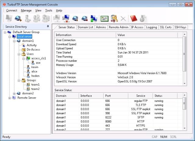 MFT server management console