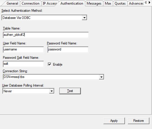 MFT server ODBC authentication