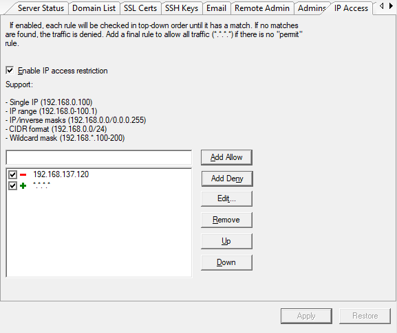 FTP SFTP server IP access rules