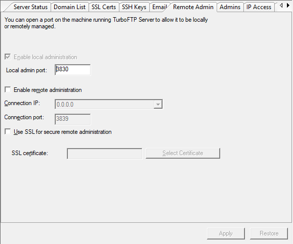 File transfer server remote admin