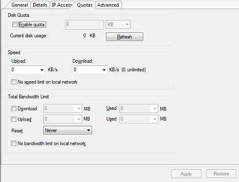 SFTP server User quotas